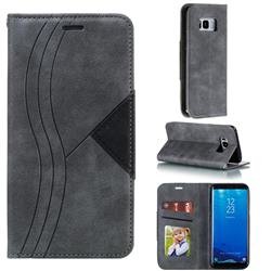 Retro S Streak Magnetic Leather Wallet Phone Case for Samsung Galaxy S8 - Gray