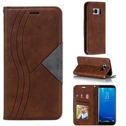 Retro S Streak Magnetic Leather Wallet Phone Case for Samsung Galaxy S8 - Brown