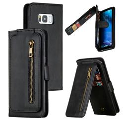 Multifunction 9 Cards Leather Zipper Wallet Phone Case for Samsung Galaxy S8 - Black