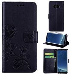 Embossing Rose Flower Leather Wallet Case for Samsung Galaxy S8 - Black