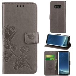 Embossing Rose Flower Leather Wallet Case for Samsung Galaxy S8 - Grey