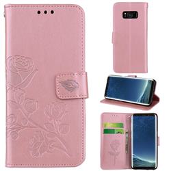 Embossing Rose Flower Leather Wallet Case for Samsung Galaxy S8 - Rose Gold