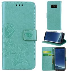 Embossing Rose Flower Leather Wallet Case for Samsung Galaxy S8 - Green