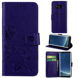 Embossing Rose Flower Leather Wallet Case for Samsung Galaxy S8 - Purple