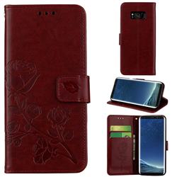 Embossing Rose Flower Leather Wallet Case for Samsung Galaxy S8 - Brown