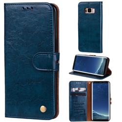 Luxury Retro Oil Wax PU Leather Wallet Phone Case for Samsung Galaxy S8 - Sapphire