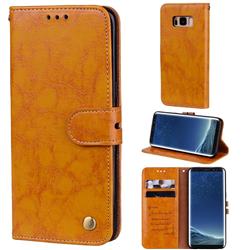 Luxury Retro Oil Wax PU Leather Wallet Phone Case for Samsung Galaxy S8 - Orange Yellow