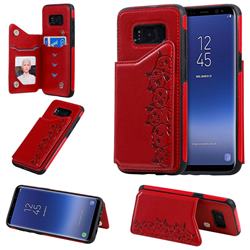 Yikatu Luxury Cute Cats Multifunction Magnetic Card Slots Stand Leather Back Cover for Samsung Galaxy S8 - Red