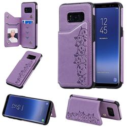 Yikatu Luxury Cute Cats Multifunction Magnetic Card Slots Stand Leather Back Cover for Samsung Galaxy S8 - Purple