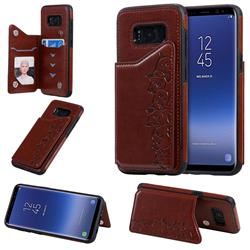 Yikatu Luxury Cute Cats Multifunction Magnetic Card Slots Stand Leather Back Cover for Samsung Galaxy S8 - Brown