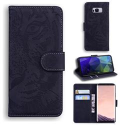 Intricate Embossing Tiger Face Leather Wallet Case for Samsung Galaxy S8 - Black