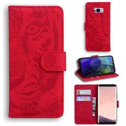 Intricate Embossing Tiger Face Leather Wallet Case for Samsung Galaxy S8 - Red