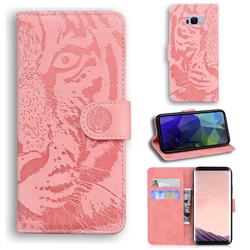 Intricate Embossing Tiger Face Leather Wallet Case for Samsung Galaxy S8 - Pink