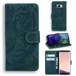 Intricate Embossing Tiger Face Leather Wallet Case for Samsung Galaxy S8 - Green