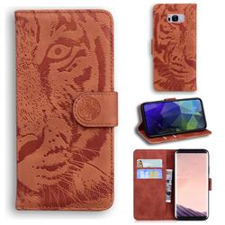 Intricate Embossing Tiger Face Leather Wallet Case for Samsung Galaxy S8 - Brown