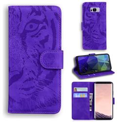 Intricate Embossing Tiger Face Leather Wallet Case for Samsung Galaxy S8 - Purple
