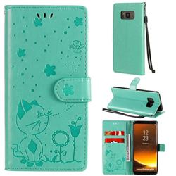 Embossing Bee and Cat Leather Wallet Case for Samsung Galaxy S8 - Green