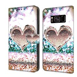 Pink Diamond Heart Crystal PU Leather Protective Wallet Case Cover for Samsung Galaxy S8