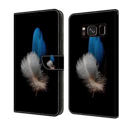 White Blue Feathers Crystal PU Leather Protective Wallet Case Cover for Samsung Galaxy S8