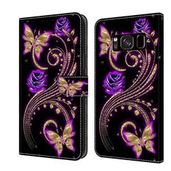 Purple Flower Butterfly Crystal PU Leather Protective Wallet Case Cover for Samsung Galaxy S8