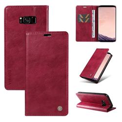 YIKATU Litchi Card Magnetic Automatic Suction Leather Flip Cover for Samsung Galaxy S8 - Wine Red