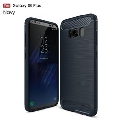 Luxury Carbon Fiber Brushed Wire Drawing Silicone TPU Back Cover for Samsung Galaxy S8 Plus S8+ (Navy)