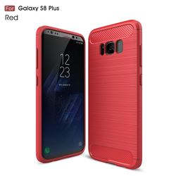 Luxury Carbon Fiber Brushed Wire Drawing Silicone TPU Back Cover for Samsung Galaxy S8 Plus S8+ (Red)