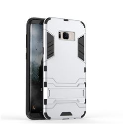 Armor Premium Tactical Grip Kickstand Shockproof Dual Layer Rugged Hard Cover for Samsung Galaxy S8 Plus S8+ - Silver
