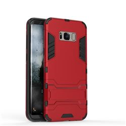 Armor Premium Tactical Grip Kickstand Shockproof Dual Layer Rugged Hard Cover for Samsung Galaxy S8 Plus S8+ - Wine Red