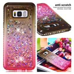 Diamond Frame Liquid Glitter Quicksand Sequins Phone Case for Samsung Galaxy S8 Plus S8+ - Gray Pink
