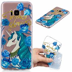 Blue Flower Unicorn Clear Varnish Soft Phone Back Cover for Samsung Galaxy S8 Plus S8+