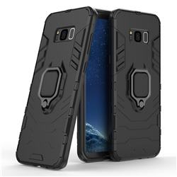 Black Panther Armor Metal Ring Grip Shockproof Dual Layer Rugged Hard Cover for Samsung Galaxy S8 Plus S8+ - Black