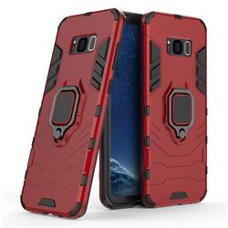 Black Panther Armor Metal Ring Grip Shockproof Dual Layer Rugged Hard Cover for Samsung Galaxy S8 Plus S8+ - Red