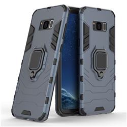 Black Panther Armor Metal Ring Grip Shockproof Dual Layer Rugged Hard Cover for Samsung Galaxy S8 Plus S8+ - Blue