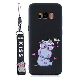 Black Flower Hippo Soft Kiss Candy Hand Strap Silicone Case for Samsung Galaxy S8 Plus S8+