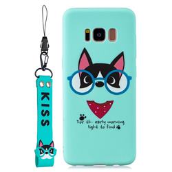 Green Glasses Dog Soft Kiss Candy Hand Strap Silicone Case for Samsung Galaxy S8 Plus S8+