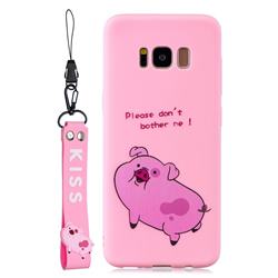 Pink Cute Pig Soft Kiss Candy Hand Strap Silicone Case for Samsung Galaxy S8 Plus S8+