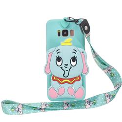 Blue Elephant Neck Lanyard Zipper Wallet Silicone Case for Samsung Galaxy S8 Plus S8+