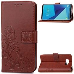 Embossing Imprint Four-Leaf Clover Leather Wallet Case for Samsung Galaxy S8+ S8 Plus - Brown