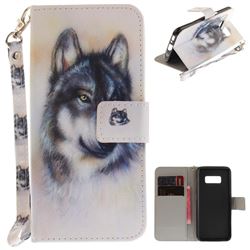 Snow Wolf Hand Strap Leather Wallet Case for Samsung Galaxy S8 Plus S8+