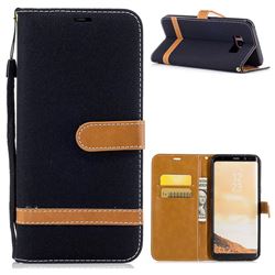 Jeans Cowboy Denim Leather Wallet Case for Samsung Galaxy S8 Plus S8+ - Black