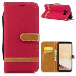 Jeans Cowboy Denim Leather Wallet Case for Samsung Galaxy S8 Plus S8+ - Red
