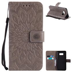 Embossing Sunflower Leather Wallet Case for Samsung Galaxy S8 Plus S8+ - Gray