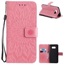 Embossing Sunflower Leather Wallet Case for Samsung Galaxy S8 Plus S8+ - Pink