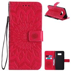 Embossing Sunflower Leather Wallet Case for Samsung Galaxy S8 Plus S8+ - Red