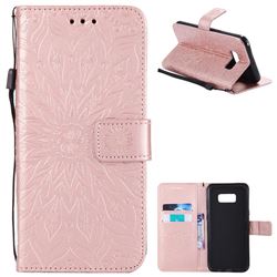 Embossing Sunflower Leather Wallet Case for Samsung Galaxy S8 Plus S8+ - Rose Gold