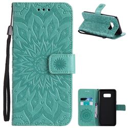 Embossing Sunflower Leather Wallet Case for Samsung Galaxy S8 Plus S8+ - Green