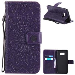 Embossing Sunflower Leather Wallet Case for Samsung Galaxy S8 Plus S8+ - Purple