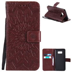 Embossing Sunflower Leather Wallet Case for Samsung Galaxy S8 Plus S8+ - Brown