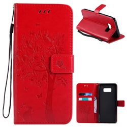 Embossing Butterfly Tree Leather Wallet Case for Samsung Galaxy S8 Plus S8+ - Red